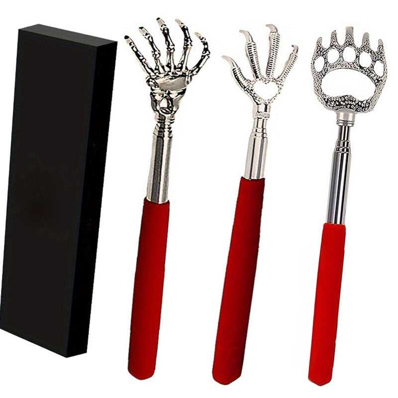 4pcs Mixed Pack Bag Gift Box with Scratcher, Men's Retractable Back Scraper Without Asking for Help, Metal Rubber Handle Scrubber Expandable Prize Adult Women's Back Massage Tool