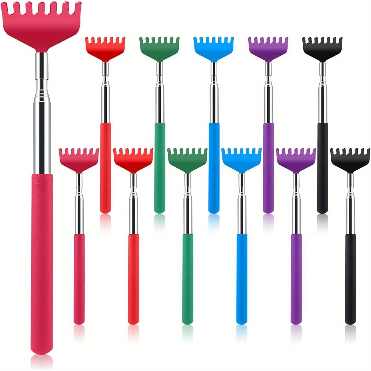 12 Pack Extendable Back Scratcher Bulk - Portable Metal Back Massager Tool with 6 Colorful Heads, Ergonomic Design for Adults, Women & Men - Ideal for Birthday, Festival, Party Gifts & Stocking Stuffers, Back Massager for Back, Novelty Gift Item, Playful