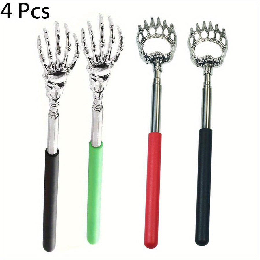 4pcs Portable Expandable Retractable Bear Claw And Ghost Claw Metal Back Grab/ Hand Massager/ Back Slap Rubber Handle in Random Color.