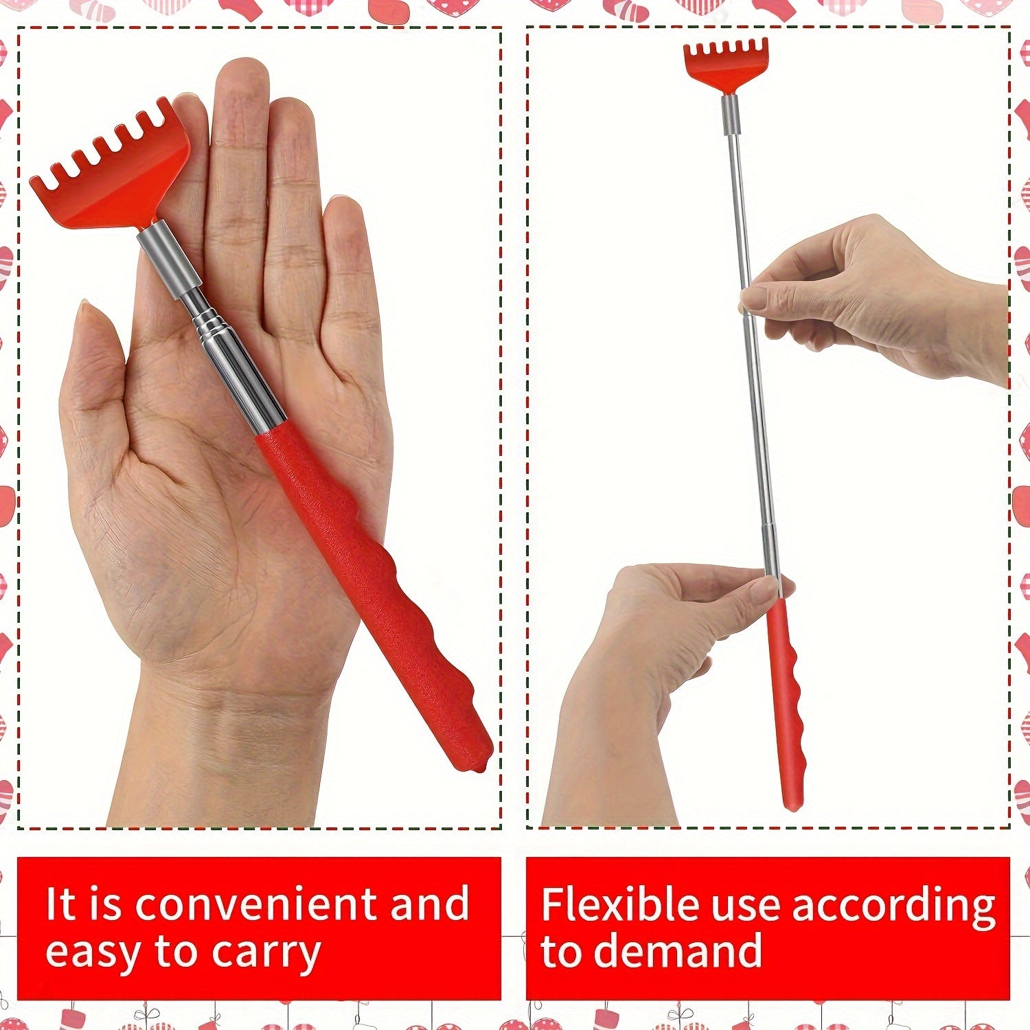 1Pack Retractable Back Massager, Christmas Gifts For Men, Santa's Paw Retractable Back Massager, Red Black Back Massage Tool With Rubber Handle
