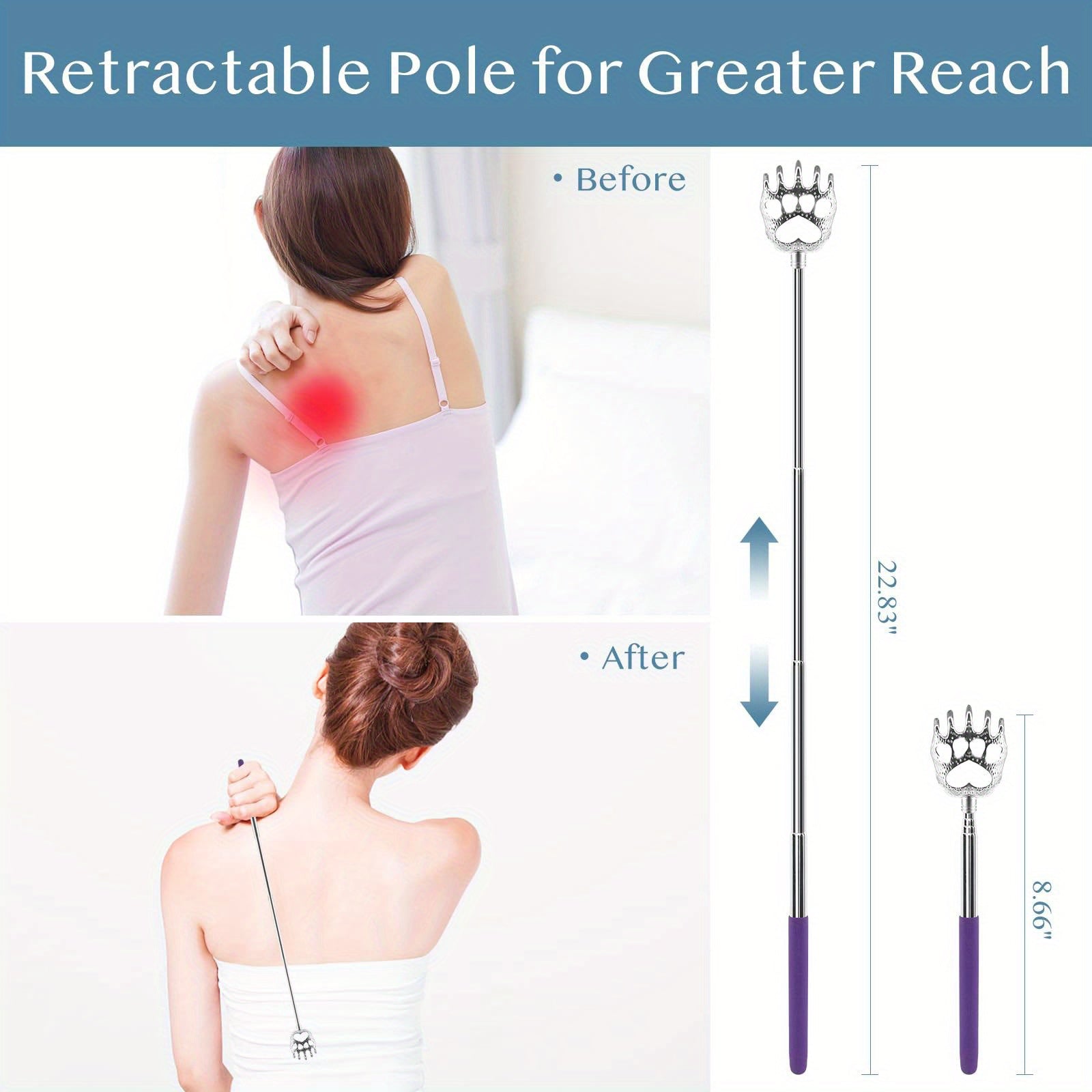 4pcs Portable Expandable Retractable Bear Claw And Ghost Claw Metal Back Grab/ Hand Massager/ Back Slap Rubber Handle in Random Color.