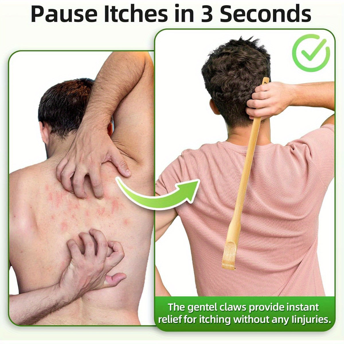 16.5 Inch Natural Bamboo & Wood Back Scratcher with Curved Ergonomic Design - Long Handle Back Scrubber for Pregnant Women, Hard-to-Reach Itch, Handmade-Like Durable Massager (Ideal Father's Day Gift, Novel Practical Present), Back Massager, Adjustable