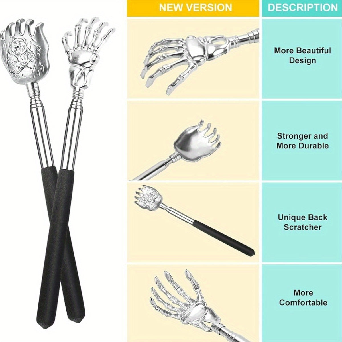 3-Pack Back Scratcher with Telescoping Handle - Extendable/Retractable Back Massager, Portable Back Scratcher with Elegant design - Heavy-Duty Construction for Home, Office, Travel - Ideal Gift for Men, Women, Coworkers, Friends - Stocking Stuffers for