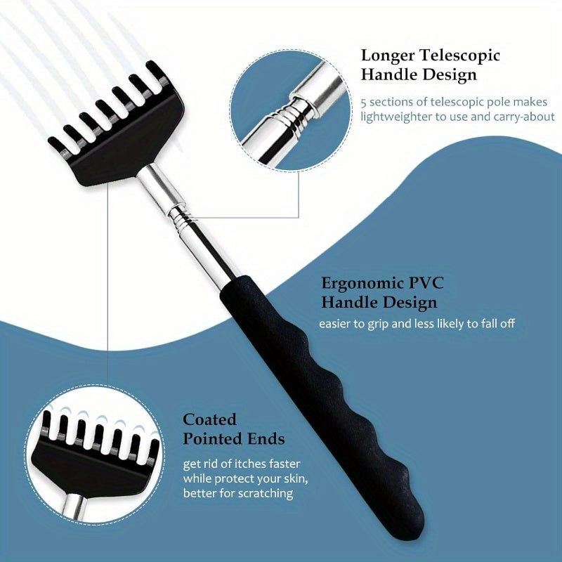 4pcs Extendable Metal Back Scratcher with Rubber Handles - Telescoping Back Massager for Men & Women, Portable Design for Home, Office, Travel - Ideal Stocking Stuffers & Gadgets, Back Massager for Back, Office Relaxation, Ergonomic Design, Durable