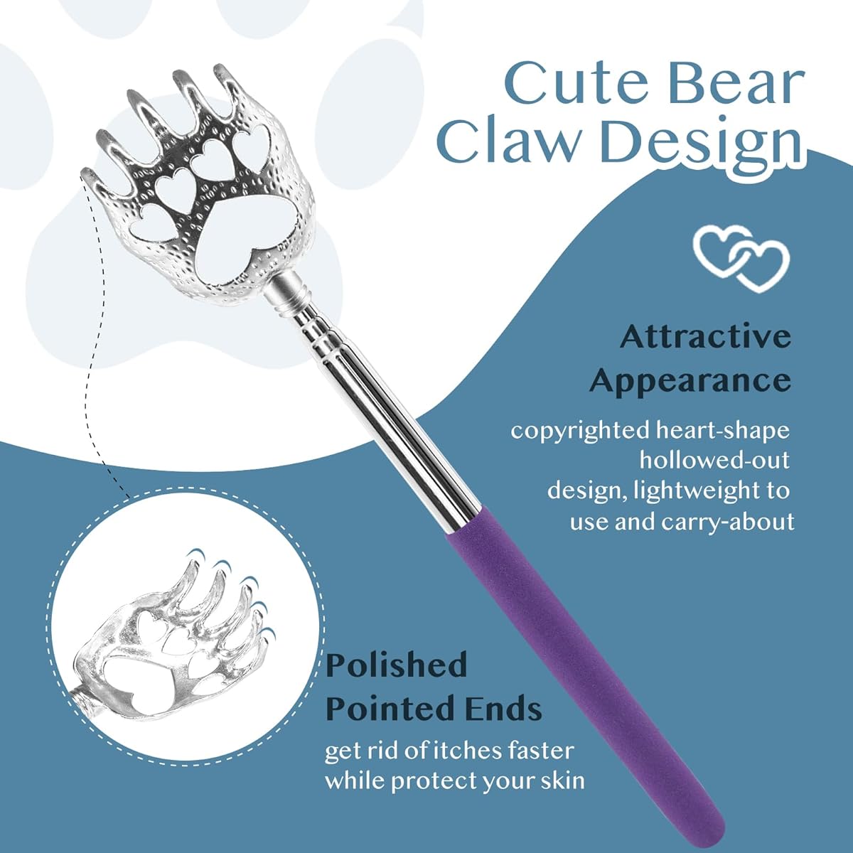 (4-Pack) Portable Extendable Telescopic Bear Claws Metal Back Scratchers/Hand Massager/Backslap with Rubber Handles, Personal Care, Portable Accessory, Telescopic Design, Durable Construction, Lightweight Tool, Scratch Aid, Selfcare Gadget, Gift Idea, Pet