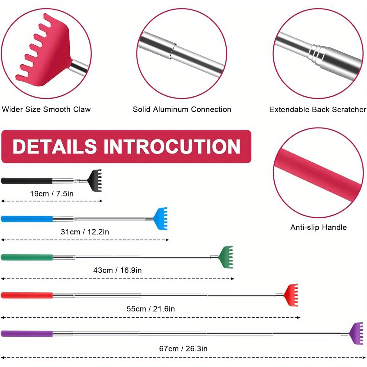 12 Pack Extendable Back Scratcher Bulk - Portable Metal Back Massager Tool with 6 Colorful Heads, Ergonomic Design for Adults, Women & Men - Ideal for Birthday, Festival, Party Gifts & Stocking Stuffers, Back Massager for Back, Novelty Gift Item, Playful