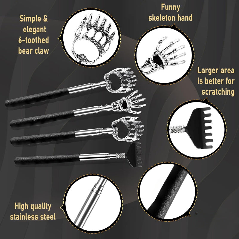 [Retractable Back Scratcher] 4pcs Retractable Back Scratcher for Men and Women | Mixed Set of Adult Back Massage Tool with Rubber Handle - Birthday Gift for Parents and Teenagers with Beautiful Box