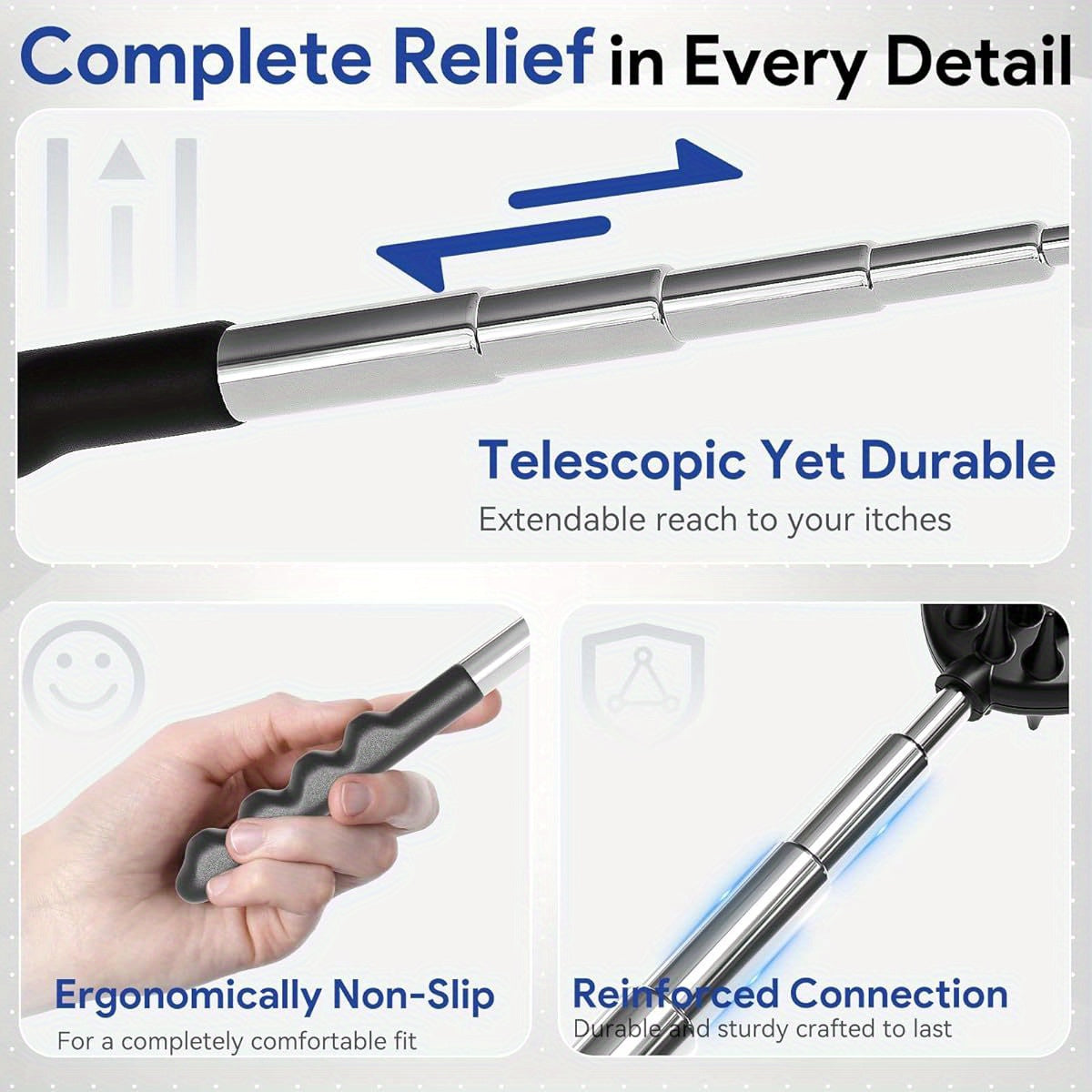 4-Pack Back Scratcher with Telescoping Handle & Interchangeable Heads - Ergonomic Massager Tool for Back, Neck, Shoulders - Portable design with Non-Slip Grip - Ideal Father's Day Gifts for Dad, Husband, Men - Perfect for Home, Office, Travel - Great for