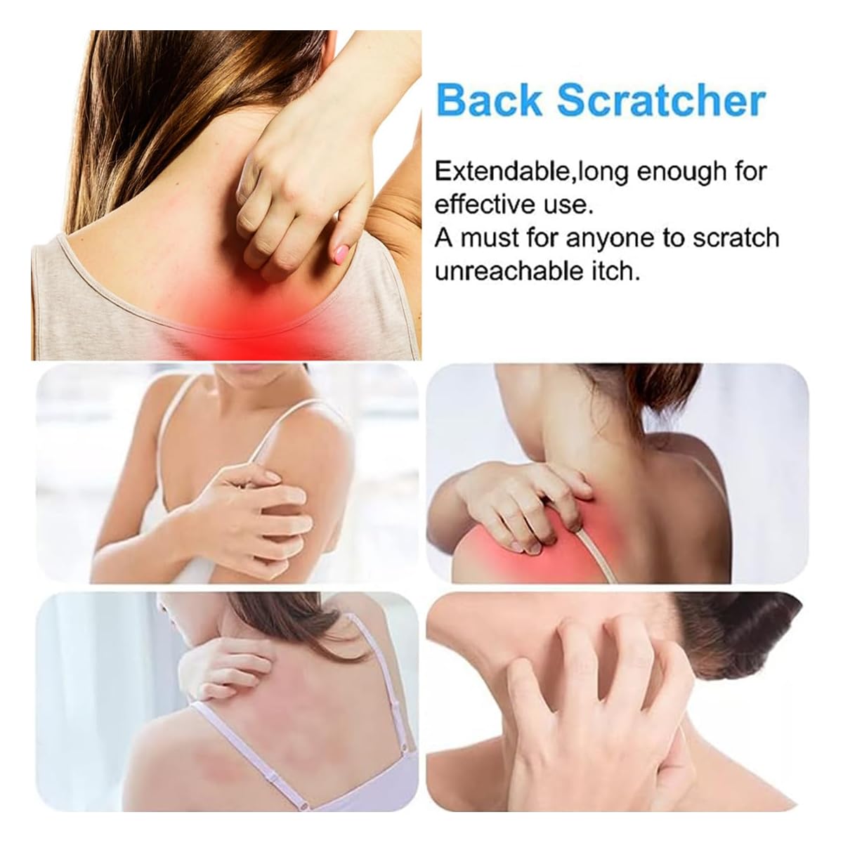 Portable Extendable Back Scratcher - Telescoping Bamboo & Wooden Handle, Stainless Steel Back Massager Tool for Men & Women, Ergonomic Design for Elderly, Pregnant Women, Fitness Enthusiasts, Back Massager for Back, Pregnancy, Natural Wood Finish, Durable