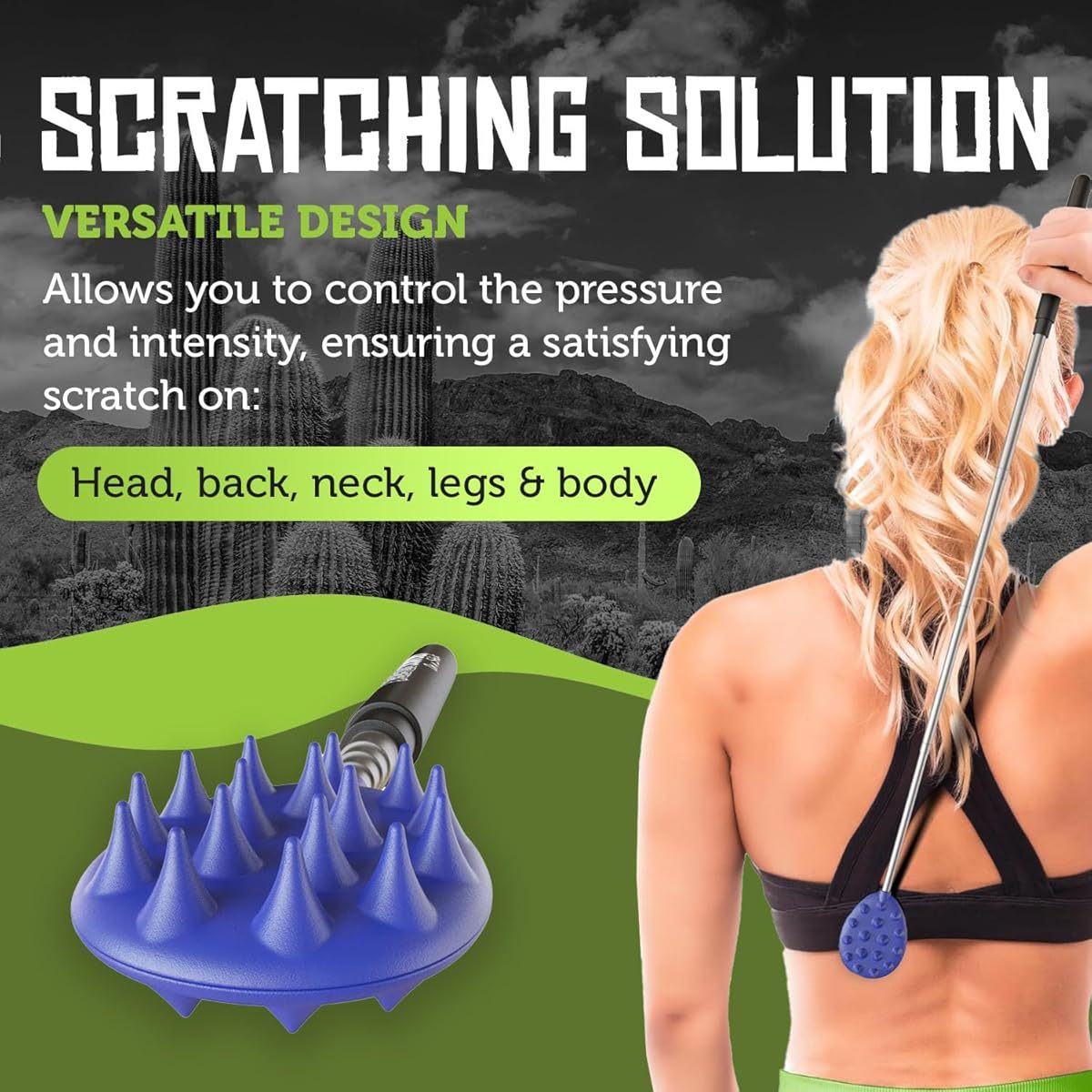 Cactus Scratcher Extendable Back Scratcher, Long Stick Double Side Back Scratcher for Adults, Gifts for Men Women, Itch Reliever for Back, Head and Body, Can Extend Up to 24. 5 inches ( Blue)