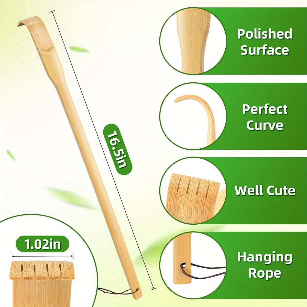 16.5 Inch Natural Bamboo & Wood Back Scratcher with Curved Ergonomic Design - Long Handle Back Scrubber for Pregnant Women, Hard-to-Reach Itch, Handmade-Like Durable Massager (Ideal Father's Day Gift, Novel Practical Present), Back Massager, Adjustable