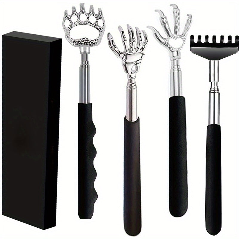 [Retractable Back Scratcher] 4pcs Retractable Back Scratcher for Men and Women | Mixed Set of Adult Back Massage Tool with Rubber Handle - Birthday Gift for Parents and Teenagers with Beautiful Box