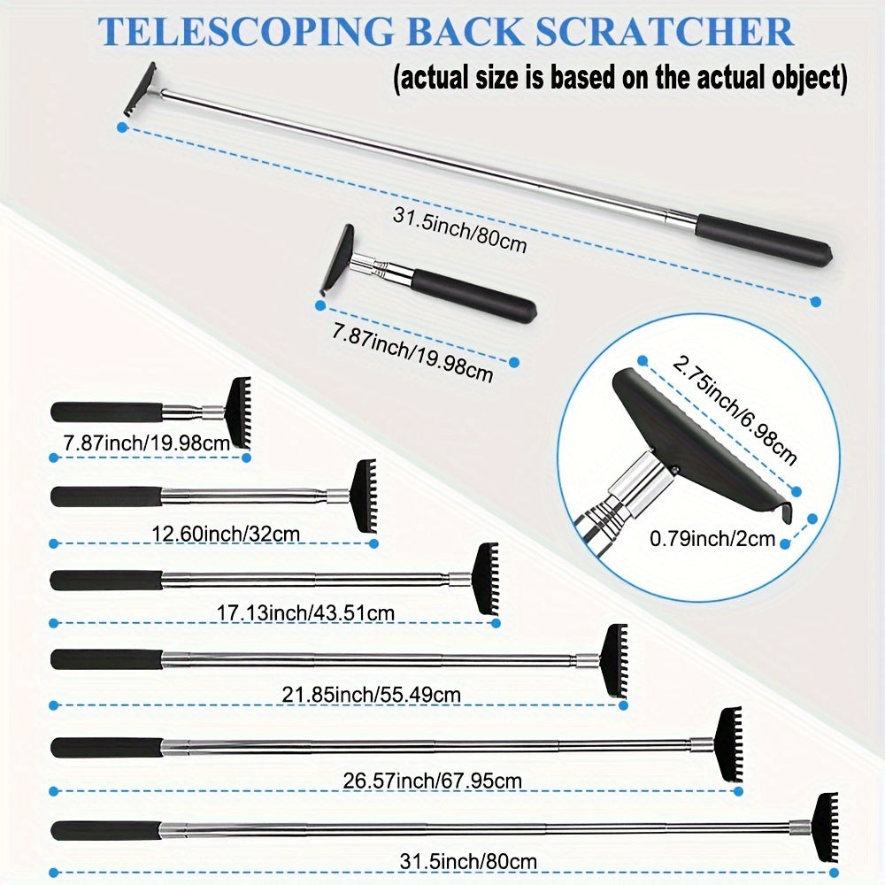 1pc Oversized Portable Telescoping Back Scratcher for Men & Women - Durable Stainless Steel, Extendable Reach with "Scratch My Back" Canvas Carrying Bag - Ideal Stocking Stuffer
