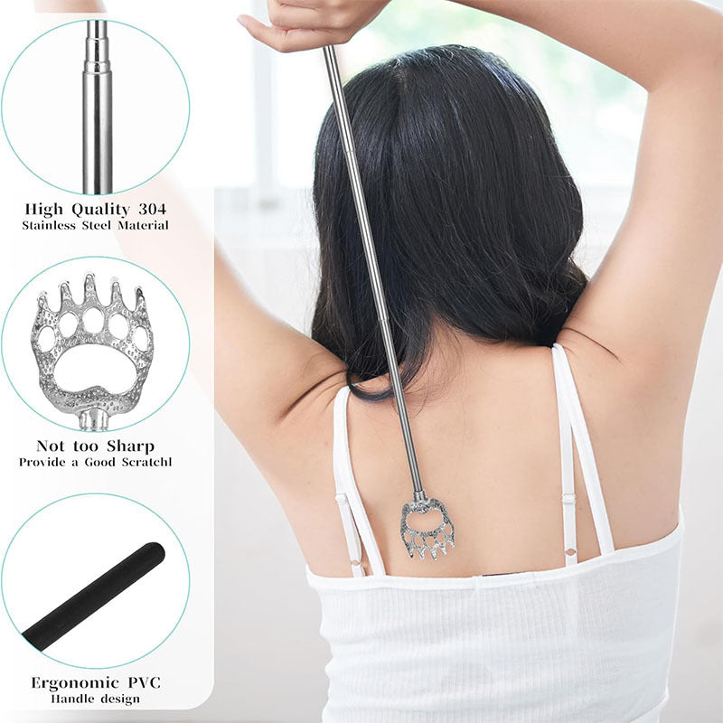 4pcs Mixed Pack Bag Gift Box with Scratcher, Men's Retractable Back Scraper Without Asking for Help, Metal Rubber Handle Scrubber Expandable Prize Adult Women's Back Massage Tool