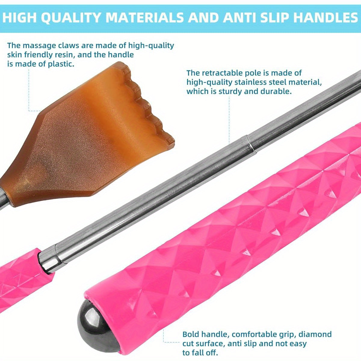 2pcs Pink Extendable Back Scratcher with Massage Ball - Ergonomic Design for Home & Travel, Ideal Mother'S Day, her'S Day, Birthday Gifts for Men, Women, and Parents, Massage Gifts, Relaxation Tool, Stylish Scratcher, Comfortable Grip