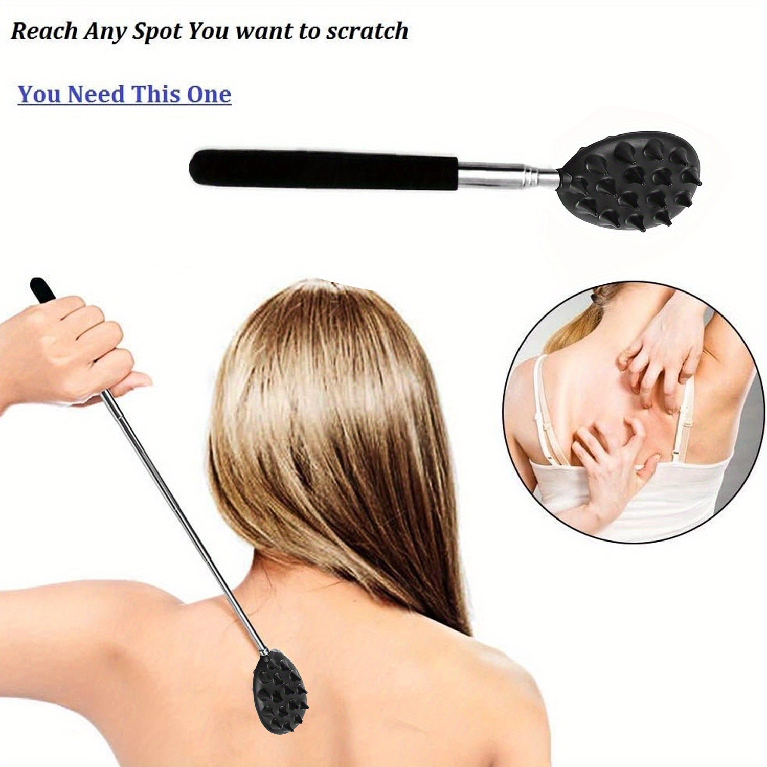 Retractable Back Scratcher with 23.6" Telescoping Handle & Dual-Sided Cactus Design - Ergonomic PVC Grip for Itch, Portable Metal Back Massager for Men & Women