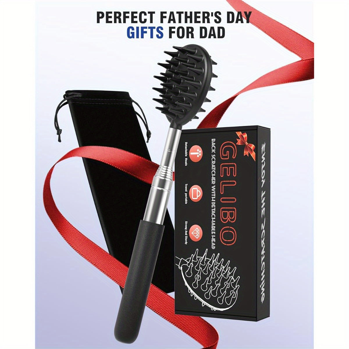 5pcs Telescoping Back Scratcher with Detachable Heads - Extendable Back Massager Tool for Deep-Seated Itches, 1/2" & 1/4" Spikes, Ergonomic Design for Gentle, Ideal her'S Day Gift for Dad, Husband, Men, Back Scratcher for Back, Comfortable Grip Handle,