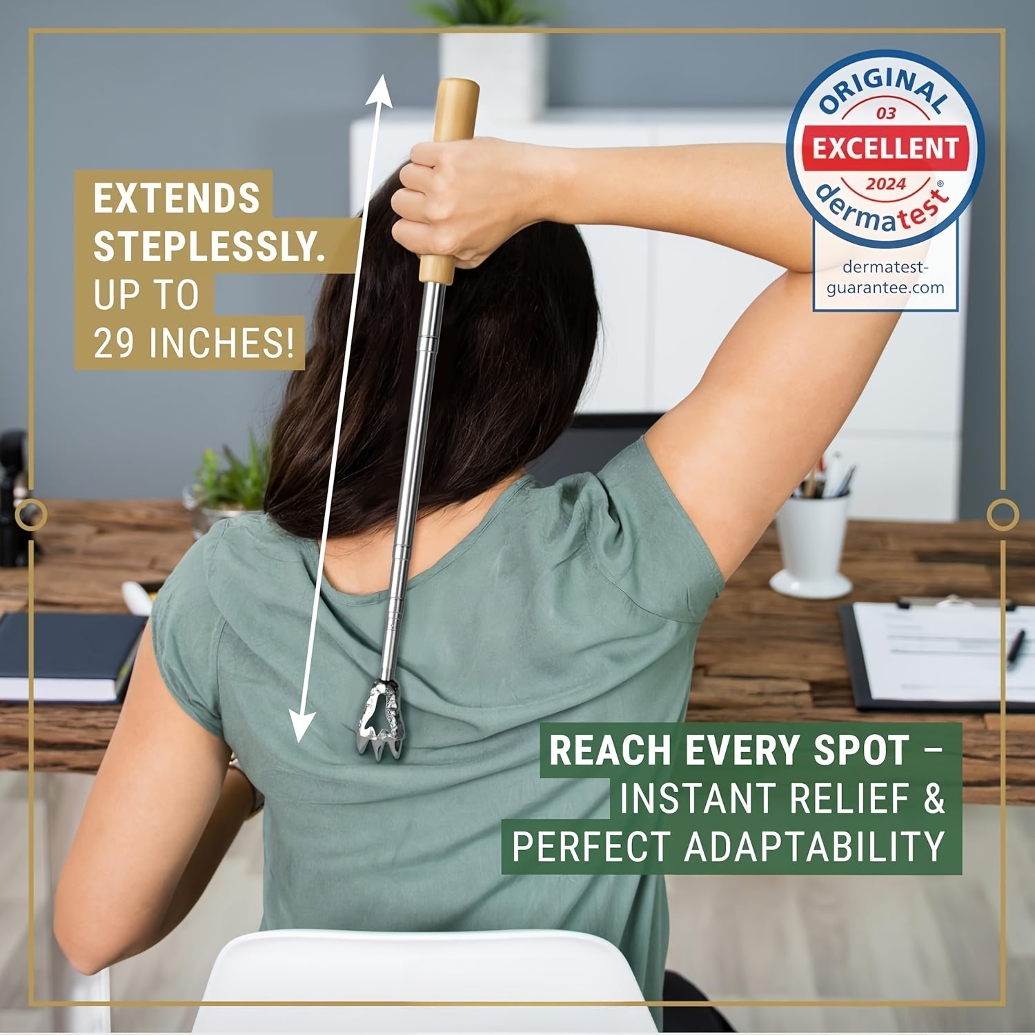 Extendable Back Scratcher with 5 Interchangeable Heads - Retractable Stainless Steel Telescopic Design, Ergonomic Handle & Bear Claw Grip - Portable Back Massager for Adults, Men & Women - Ideal Gift for Home, Office, Travel, Back Scratcher for Back, Home