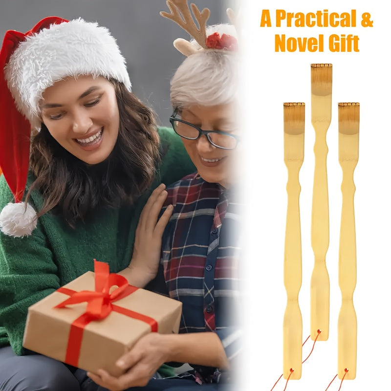 3pcs Bamboo Back Scratcher with Long Handle - Ergonomic Tickle Massager for Itch & Muscle Tension, Portable Novelty Gift for Family Friends, Holiday Gift Idea, Personal Care Tool | Playful Design | Durable Scratching Tool