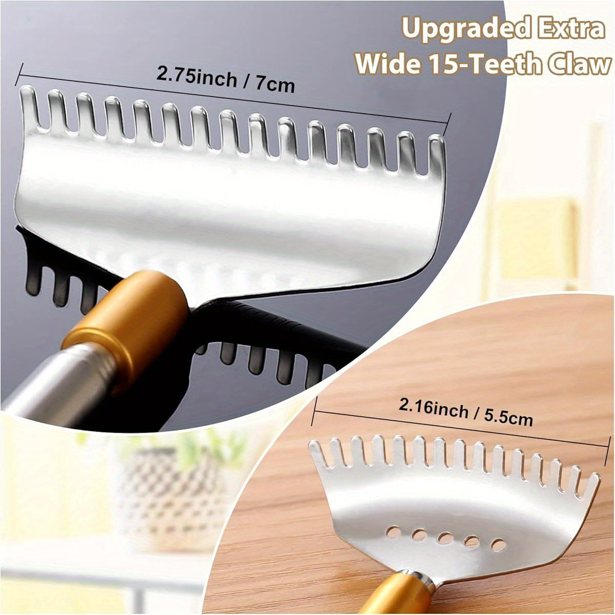 Back Scratcher with 2pcs Replaceable Heads, Head Body Hand Scratcher Massager with Stainless Steel Wide Claws/ Anti- Slip Handle/ Massage Roller, Back Scratcher for Women, Back Massager for Back