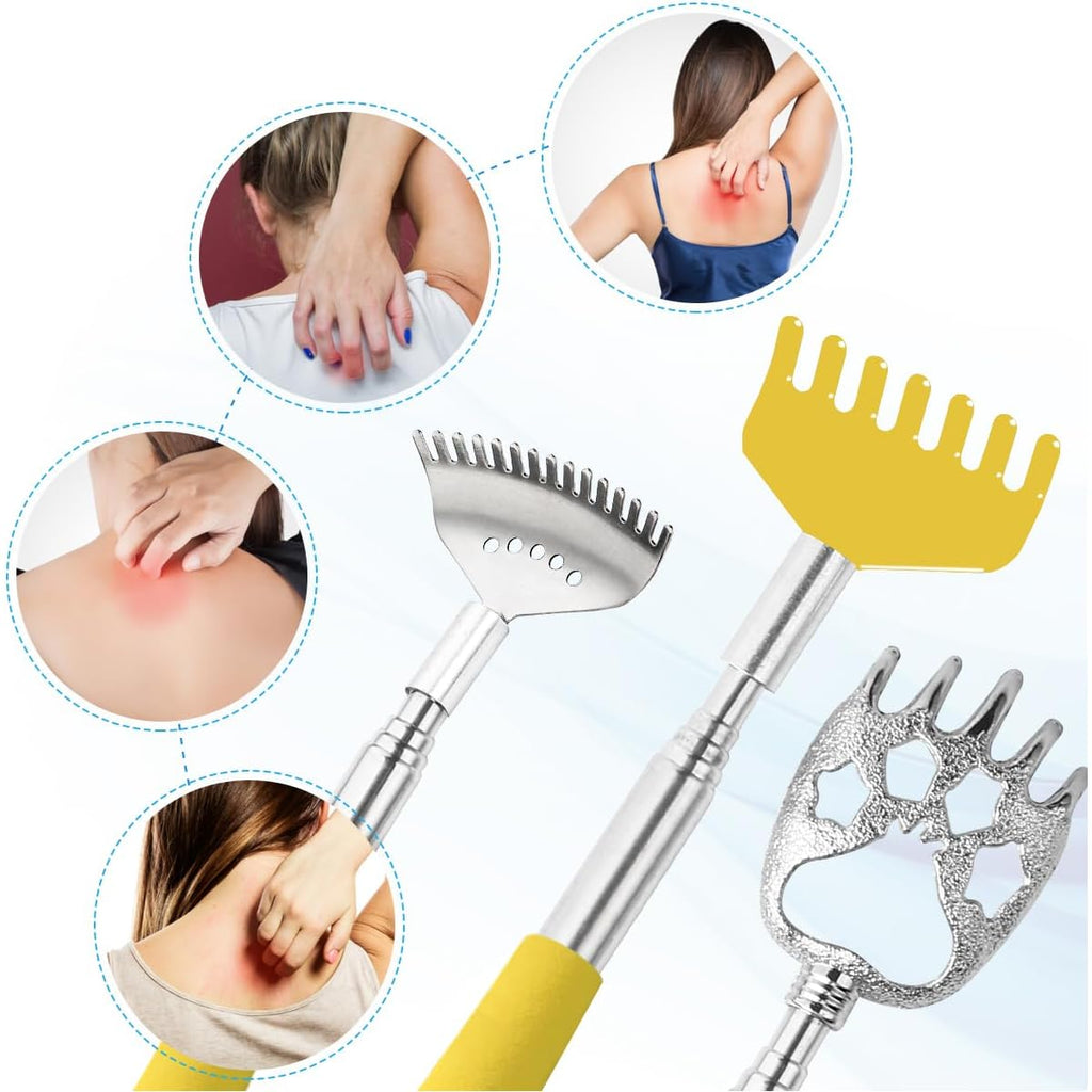 3 Pack Different Back Scratcher, Extendable Manual Back Massager Tool Metal Portable Telescoping Back scratchers with Beautiful Box Gifts for Men Women Kids Adults( Yellow), Back Scratching Tool, Unbreakable Back Scratcher, Comb for Back Scratching, Silly