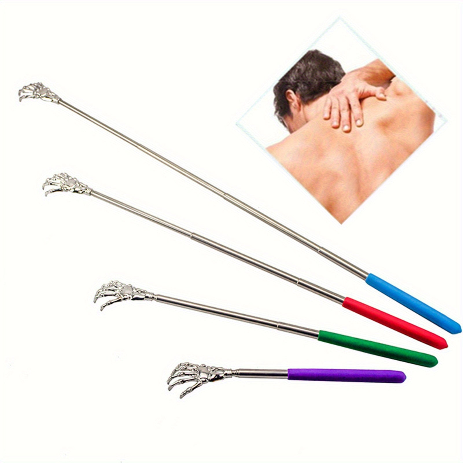 4pcs adjustable stainless steel telescopic ticker Ticker Ticker, ergonomically designed handle, cool claw, 6 colors randomly shipped, portable ticker ticker Ticker Ticker rake