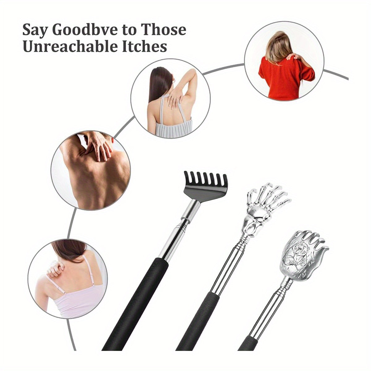 3-Pack Back Scratcher with Telescoping Handle - Extendable/Retractable Back Massager, Portable Back Scratcher with Elegant design - Heavy-Duty Construction for Home, Office, Travel - Ideal Gift for Men, Women, Coworkers, Friends - Stocking Stuffers for