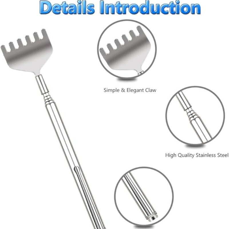 3/5pcs Set Extendable Metal Back Scratcher, Unisex Adult Telescopic Back Massager with Rubber Handle, Portable Itch Relief Tool for Travel, Work, Picnic, with Sock Liner Accessory