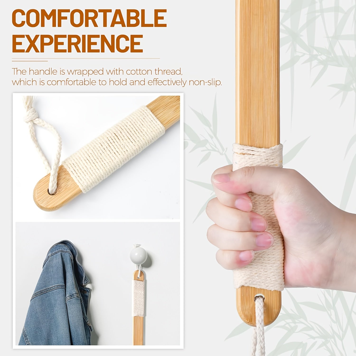 22'' Bamboo Back Scratcher With Extra Long Handle, 2-in-1 Back Massager And Body Scratcher, Gentle Relief For Adults, Pregnant Women, And Elderly - Skin-Friendly