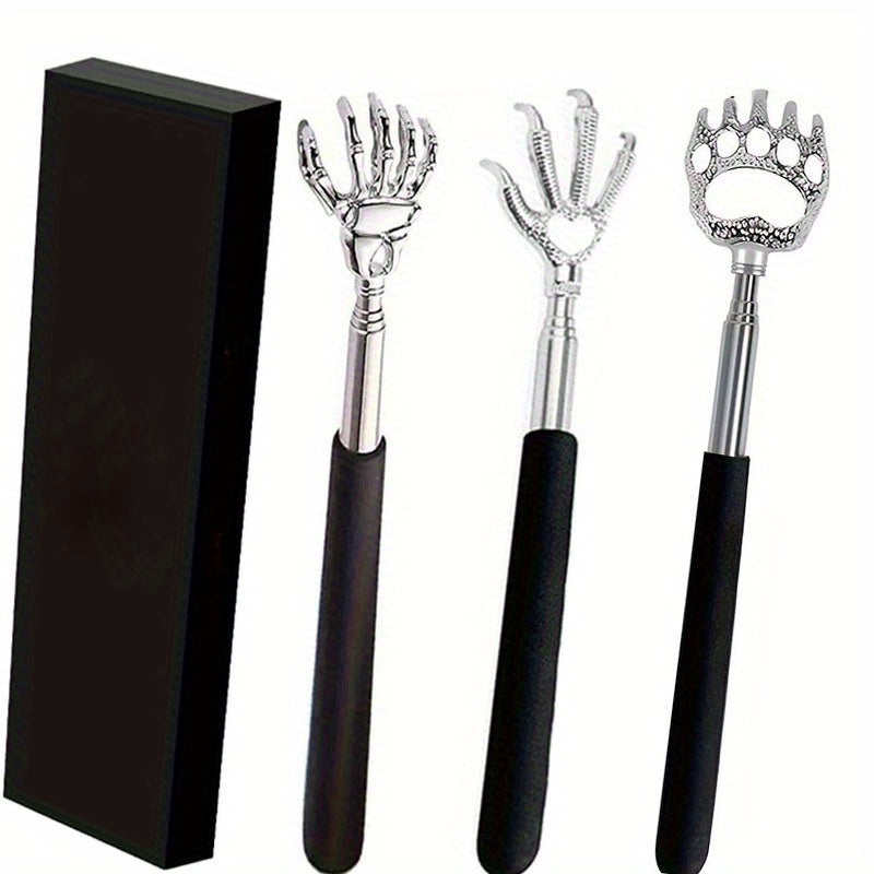 4pcs Mixed Pack Bag Gift Box with Scratcher, Men's Retractable Back Scraper Without Asking for Help, Metal Rubber Handle Scrubber Expandable Prize Adult Women's Back Massage Tool