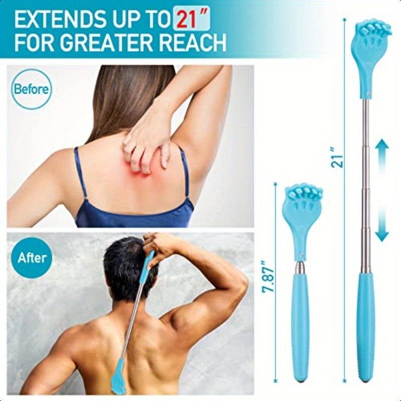 Portable Extendable Telescopic Metal Back Scratcher with Cat Claw Design - 7.87-21 Inch Collapsible & Soft Rubber Manual Massager for Back, Scalp, Feet - Travel-Friendly Ergonomic Itch Tool, Extendable Back Scratcher, Scalp Massaging Tool, Playful