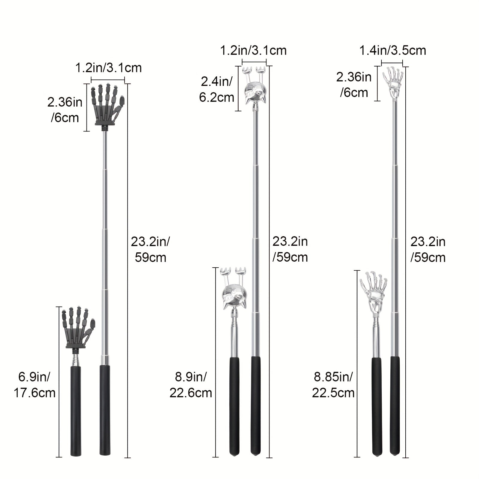 4pcs Different Back Scratcher for Men & Women, Extendable Back Massager Tool with Rubber Handles, Ideal Christmas Gift