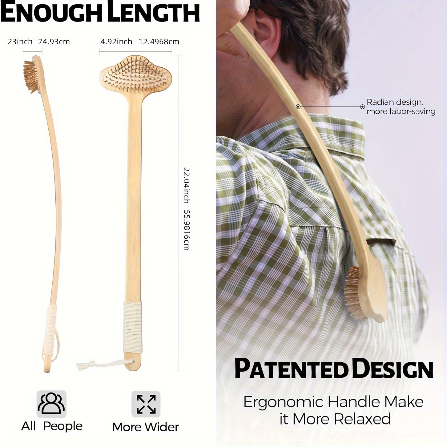Gentle Bamboo Oversize Back Scratcher - Natural Relief For Itchy Ski, 22.04" Long Curved Handle; Wider Head; More Larger Scratching Surface, Soothing & Durable