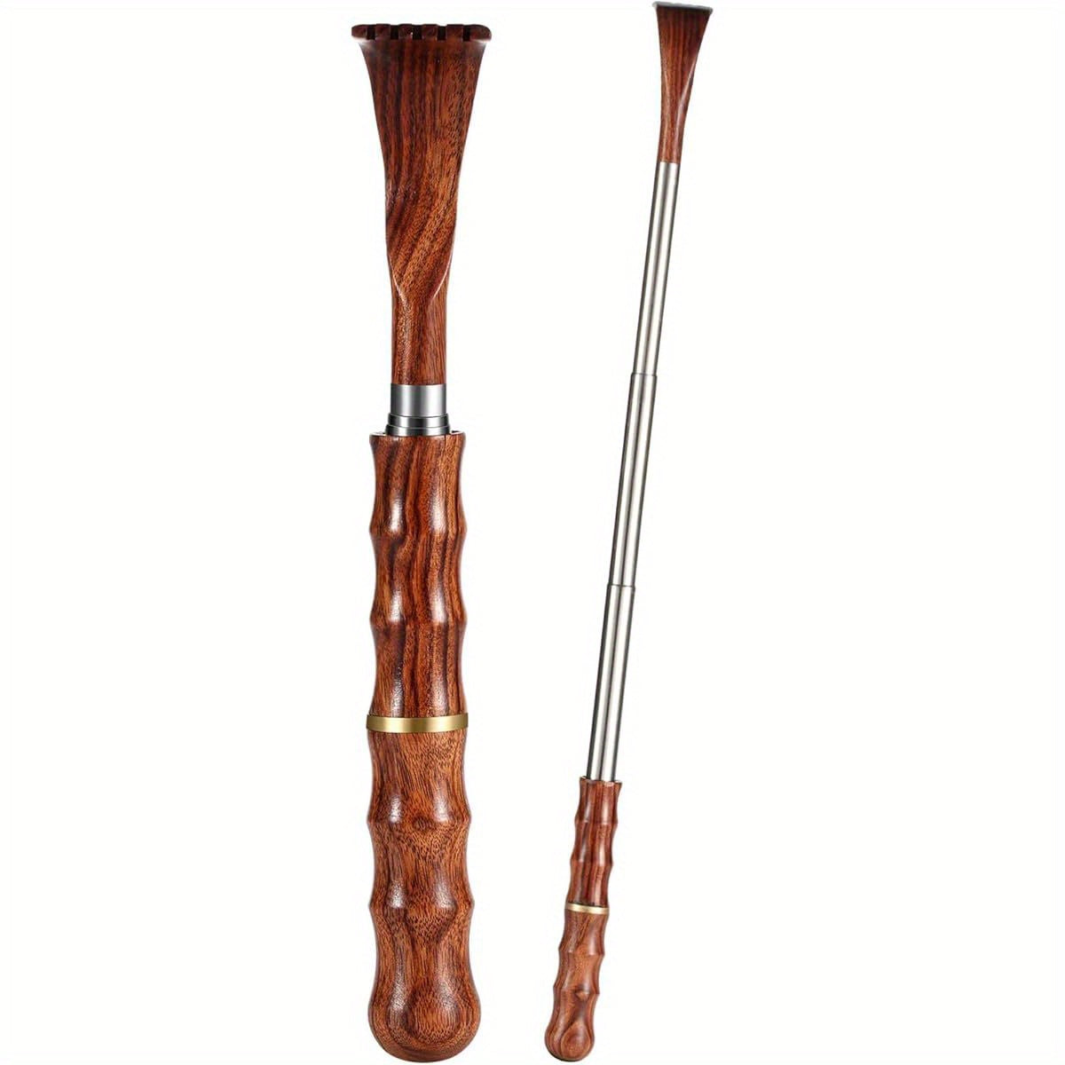 Portable Extendable Back Scratcher - Telescoping Bamboo & Wooden Handle, Stainless Steel Back Massager Tool for Men & Women, Ergonomic Design for Elderly, Pregnant Women, Fitness Enthusiasts, Back Massager for Back, Pregnancy, Natural Wood Finish, Durable
