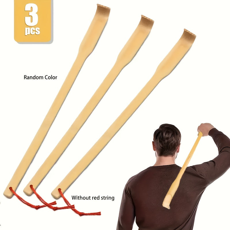 3pcs Bamboo Back Scratcher with Long Handle - Ergonomic Tickle Massager for Itch & Muscle Tension, Portable Novelty Gift for Family Friends, Holiday Gift Idea, Personal Care Tool | Playful Design | Durable Scratching Tool