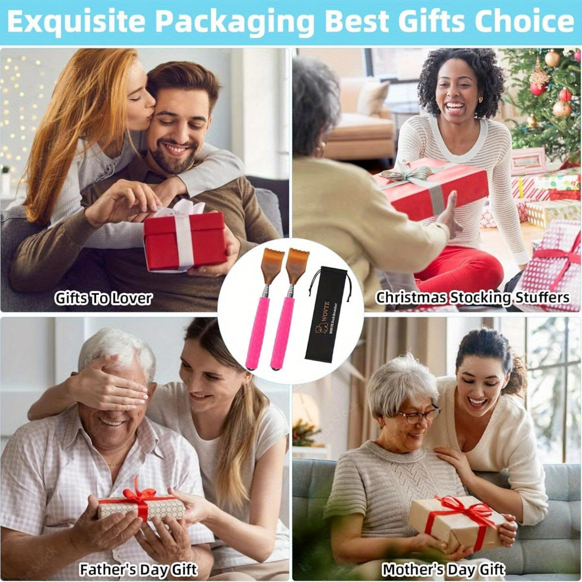 2pcs Pink Extendable Back Scratcher with Massage Ball - Ergonomic Design for Home & Travel, Ideal Mother'S Day, her'S Day, Birthday Gifts for Men, Women, and Parents, Massage Gifts, Relaxation Tool, Stylish Scratcher, Comfortable Grip