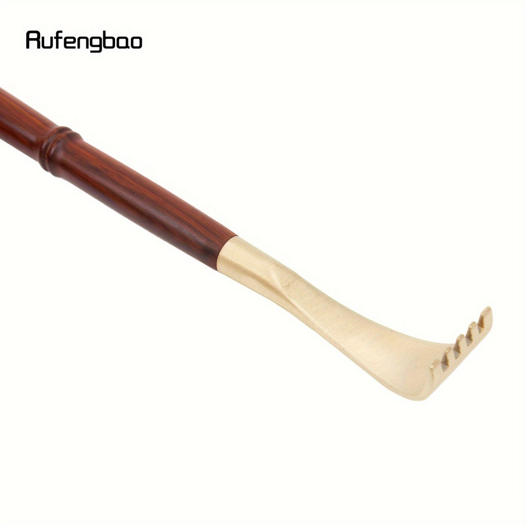 Rufengbao Wooden Itch Scratcher & Back Massager - Ergonomic Handle with Blue Ribbon, Smooth Curved Design for Hard-to-Reach Areas, Durable Red & Golden Finish for Personal Use Anywhere, Anytime, Itch Tool, Selfmassage Aid, Elegant Personal Care, Polished