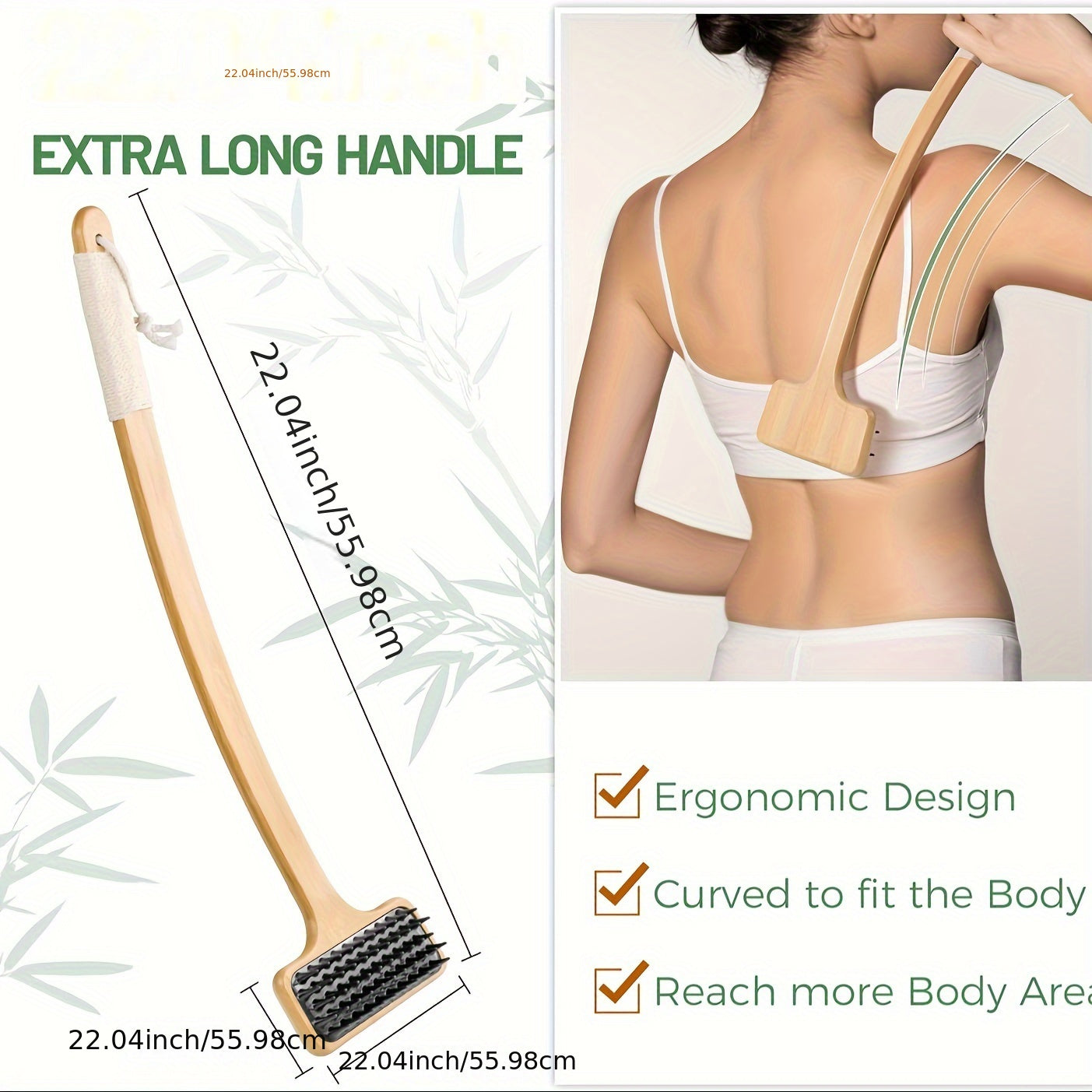 22'' Bamboo Back Scratcher With Extra Long Handle, 2-in-1 Back Massager And Body Scratcher, Gentle Relief For Adults, Pregnant Women, And Elderly - Skin-Friendly