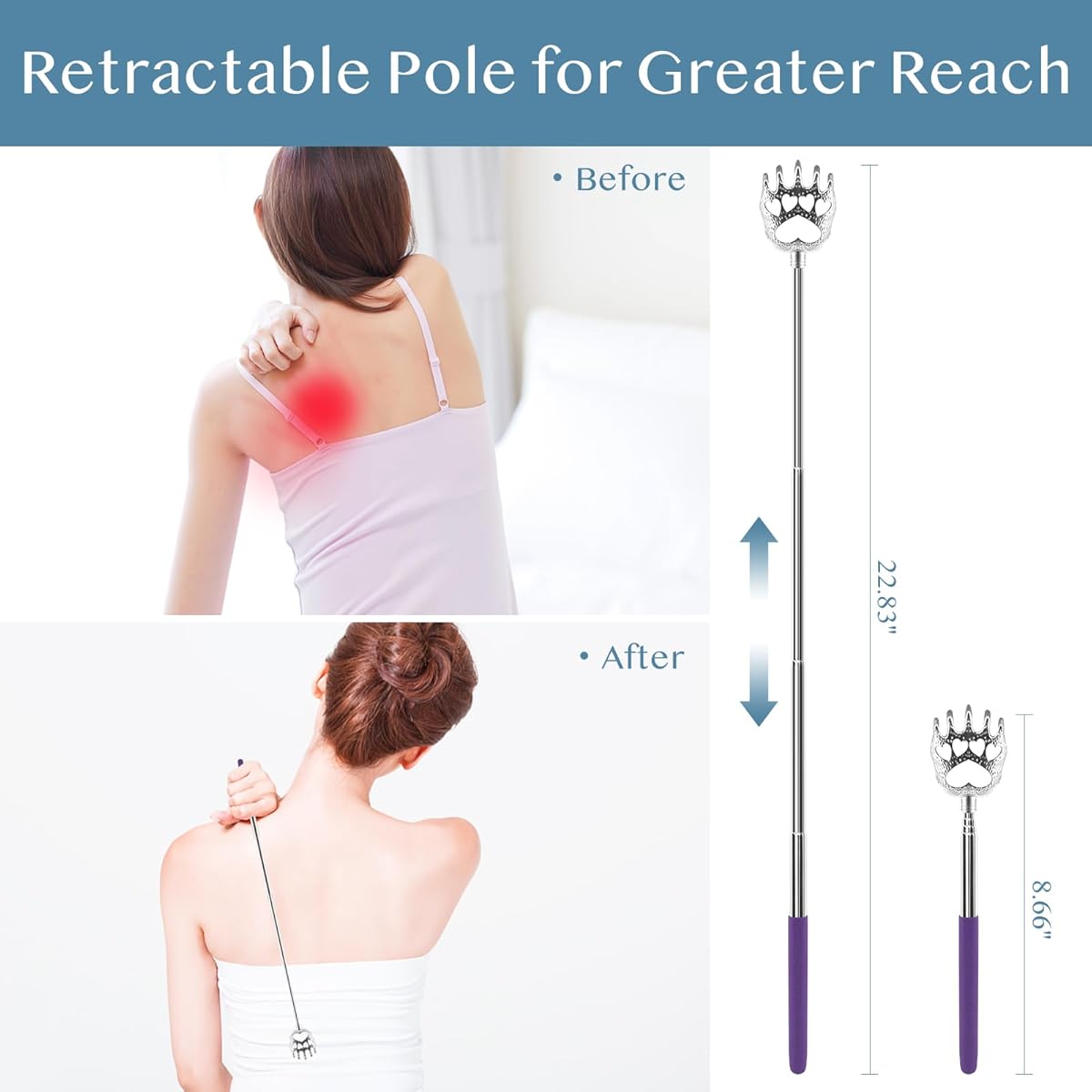 (4-Pack) Portable Extendable Telescopic Bear Claws Metal Back Scratchers/Hand Massager/Backslap with Rubber Handles, Personal Care, Portable Accessory, Telescopic Design, Durable Construction, Lightweight Tool, Scratch Aid, Selfcare Gadget, Gift Idea, Pet