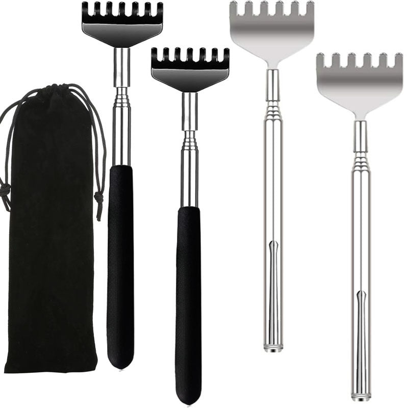 3/5pcs Set Extendable Metal Back Scratcher, Unisex Adult Telescopic Back Massager with Rubber Handle, Portable Itch Relief Tool for Travel, Work, Picnic, with Sock Liner Accessory