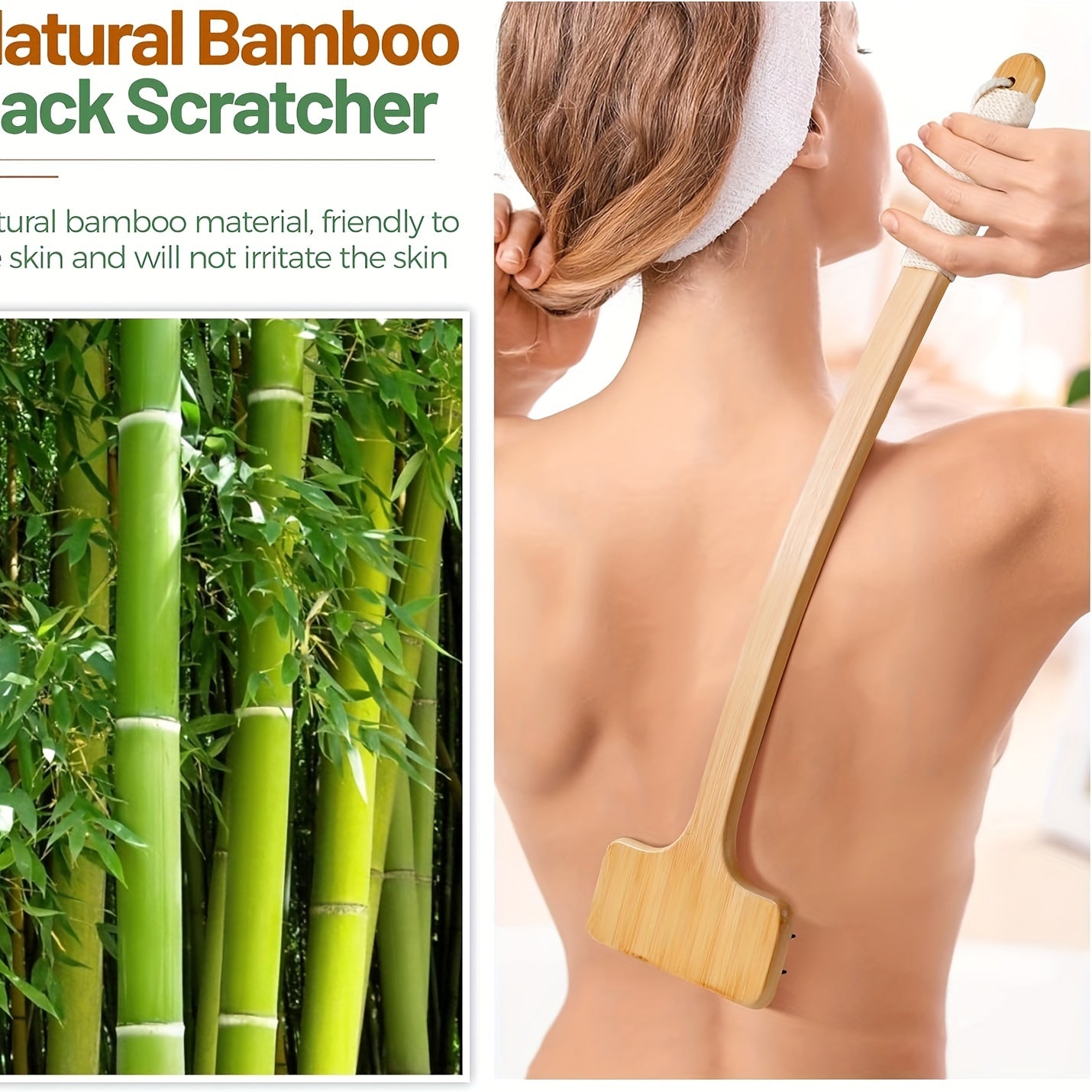 22'' Bamboo Back Scratcher With Extra Long Handle, 2-in-1 Back Massager And Body Scratcher, Gentle Relief For Adults, Pregnant Women, And Elderly - Skin-Friendly