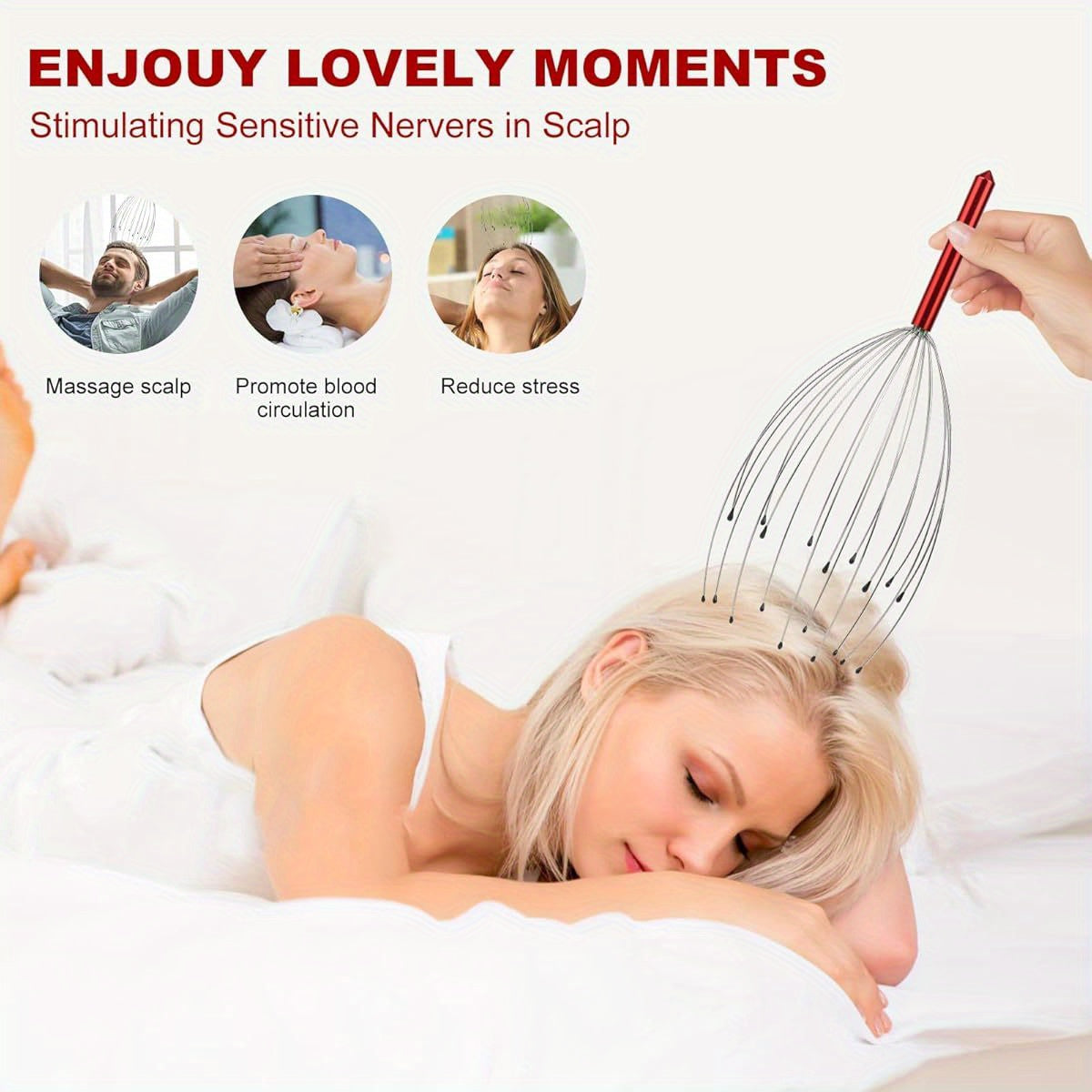 YIMICOO 20-Finger Scalp Massager with Interchangeable Heads & Ergonomic Handles - Portable Handheld Body & Head Scratcher for Stress, Tension, Muscle - Ideal Christmas Gift for Men & Women (Includes Gift Box), Scalp Massager for Head, Body Relaxation