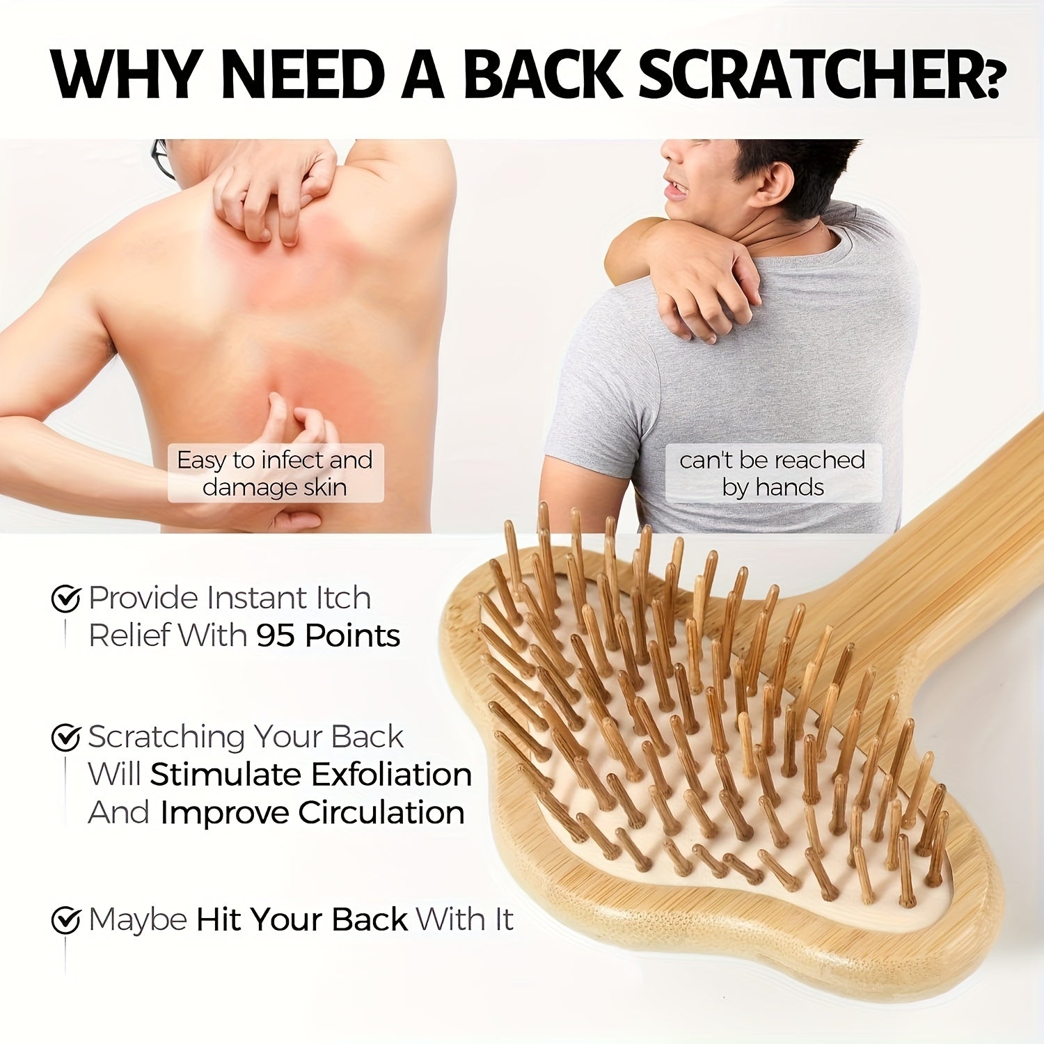 Gentle Bamboo Oversize Back Scratcher - Natural Relief For Itchy Ski, 22.04" Long Curved Handle; Wider Head; More Larger Scratching Surface, Soothing & Durable