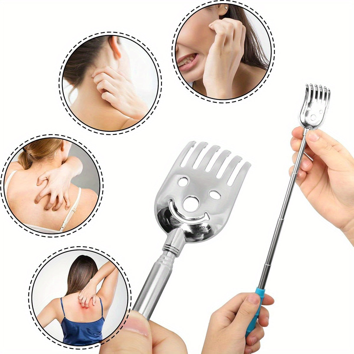 5 Pack Telescoping Back Scratchers - Portable, Extendable Metal & Soft Rubber Back Massager with Ergonomic Handles for Adults, Kids, Dogs - Promotes Hand & Body Relaxation, Improves Circulation & Circulation Support, Back Massager for Back, Ergonomic
