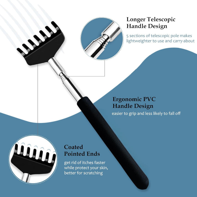 3/5pcs Set Extendable Metal Back Scratcher, Unisex Adult Telescopic Back Massager with Rubber Handle, Portable Itch Relief Tool for Travel, Work, Picnic, with Sock Liner Accessory