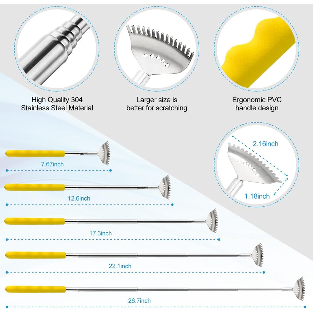 3 Pack Different Back Scratcher, Extendable Manual Back Massager Tool Metal Portable Telescoping Back scratchers with Beautiful Box Gifts for Men Women Kids Adults( Yellow), Back Scratching Tool, Unbreakable Back Scratcher, Comb for Back Scratching, Silly