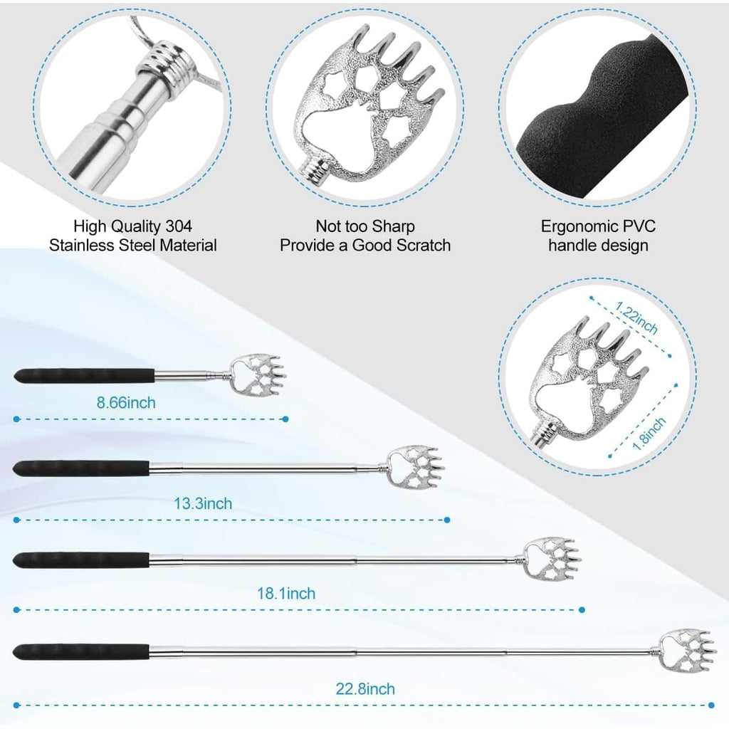 4pcs Extendable Back Scratcher & Massager Tool with Telescoping Metal shaft - Heavy-Duty Back Scratcher with Non-Slip Grip, Portable Back Massager for Adults, s, Men, Women - Ideal Stocking Stuffers, Birthday, Christmas Gifts (Black) - Space-Saving Design