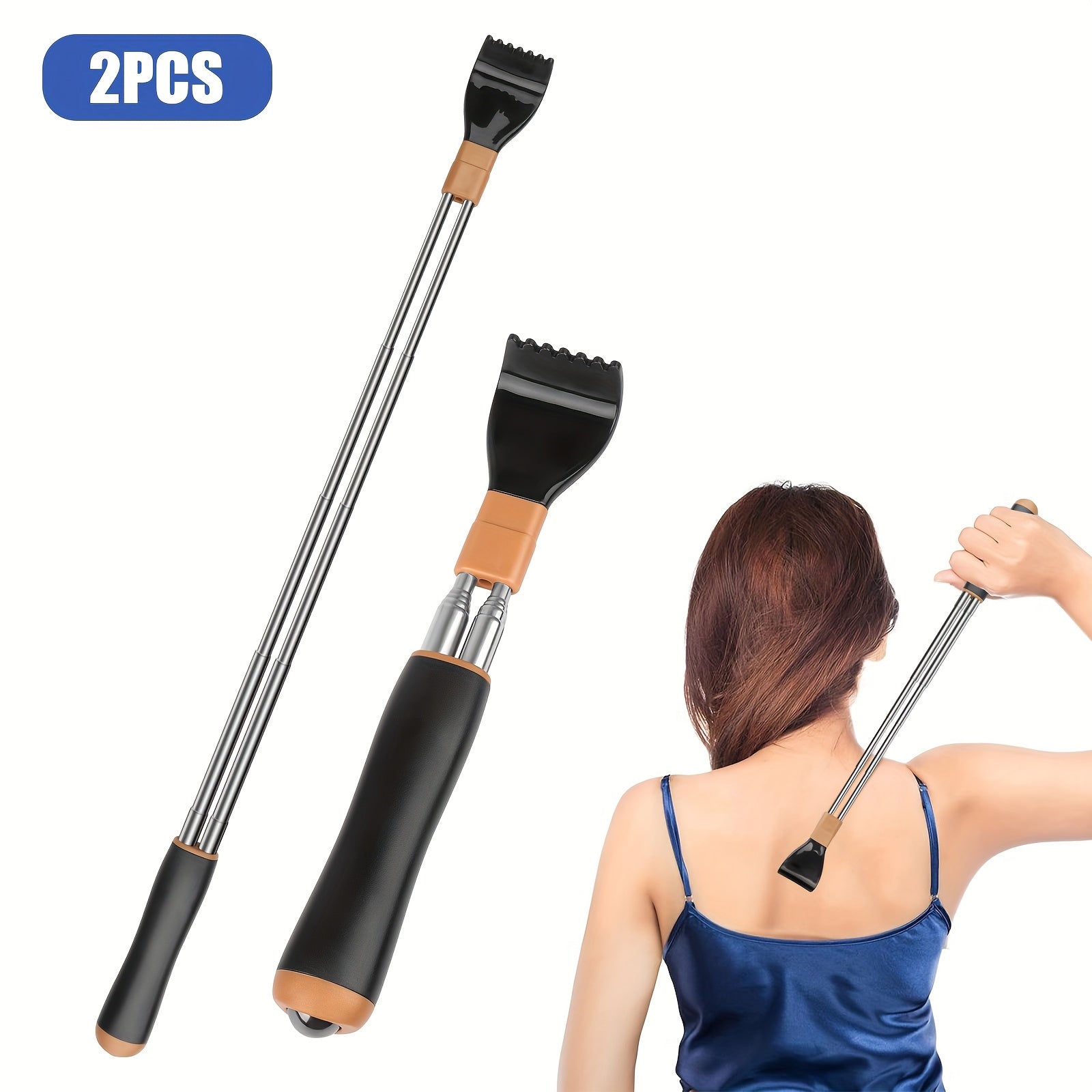 2pcs Telescopic Back Scratcher & Massager, Multifunctional Manual Massage Tool with Double Rod Design, Portable Stainless Steel Back Scratcher, Perfect Gift for Thanksgiving, Birthday, Christmas