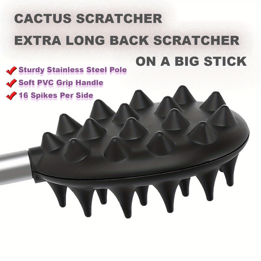 Retractable Back Scratcher with 23.6" Telescoping Handle & Dual-Sided Cactus Design - Ergonomic PVC Grip for Itch, Portable Metal Back Massager for Men & Women