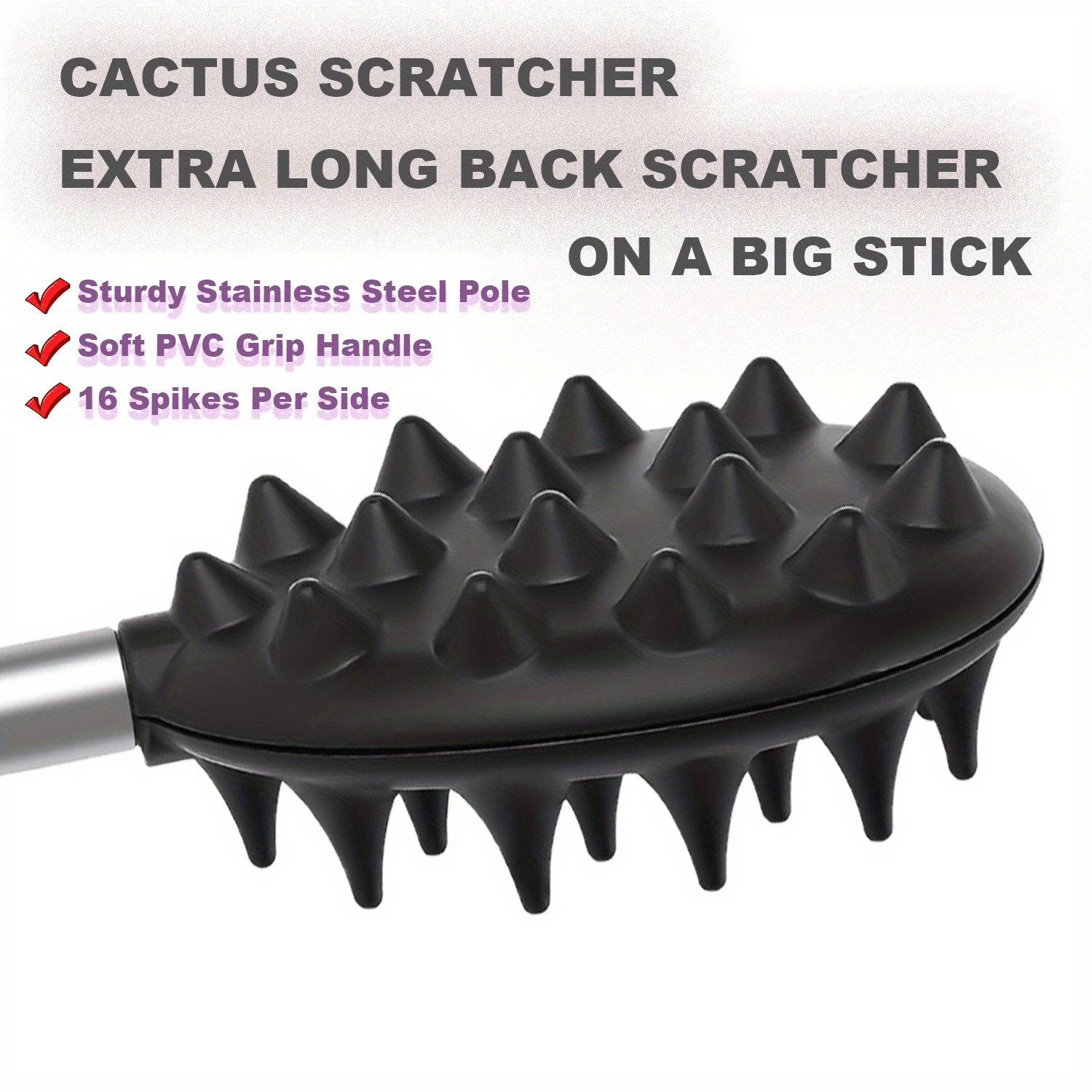 Retractable Back Scratcher with 23.6" Telescoping Handle & Dual-Sided Cactus Design - Ergonomic PVC Grip for Itch, Portable Metal Back Massager for Men & Women